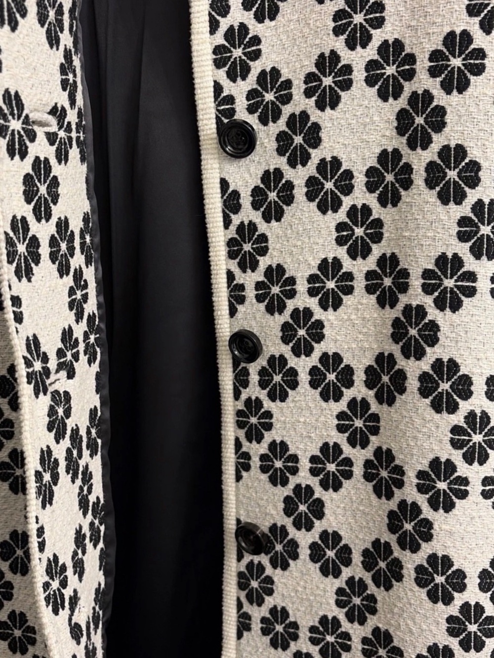 kate spade Black & White Floral Bouclé Trench Coat - Picture 3 of 5